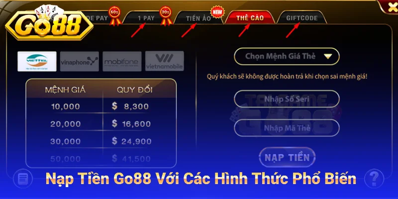 Nạp Tiền Go88 Với Các Hình Thức Phổ Biến